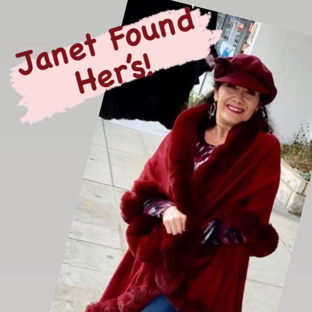Luxury Burgundy Faux Fur Double Layer Cape Coat - Picture 13 of 13